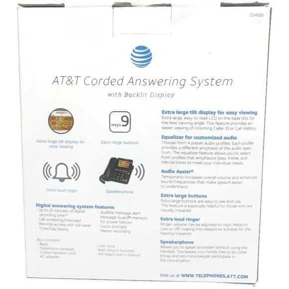 AT&T CD4930 Corded Desk Phone w Digital Answering System & Caller ID Landline - Picture 7 of 9